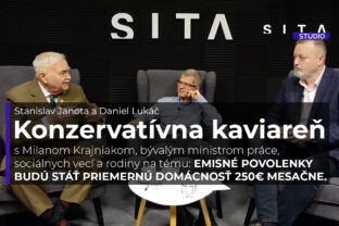 Milan Krajniak v rozhovore s Danielom Lukáčom a Stanislavom Janotom počas nahrávania nového dielu video podcastu Štúdia SITA - Konzervatívna kaviareň.