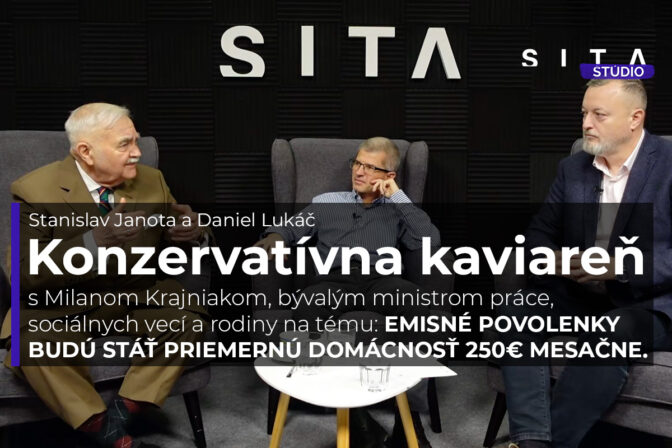 Milan Krajniak v rozhovore s Danielom Lukáčom a Stanislavom Janotom počas nahrávania nového dielu video podcastu Štúdia SITA - Konzervatívna kaviareň.