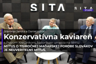 Peter Kresánek, slovenský historik umenia, pamiatkár a bývalý politik v rozhovore s Danielom Lukáčom a Stanislavom Janotom počas nahrávania video podcastu v Štúdiu SITA.