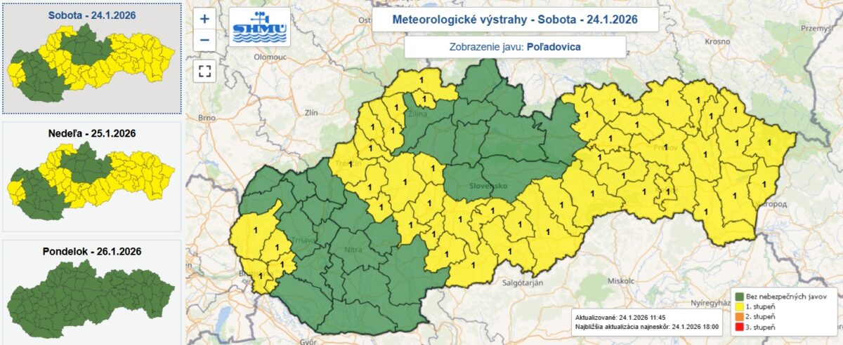 Výstraha prvého stupňa pred poľadovicou vydaná na sobotu a nedeľu.