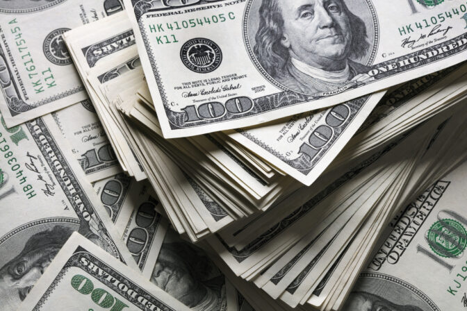 Stack of one hundred dollars notes