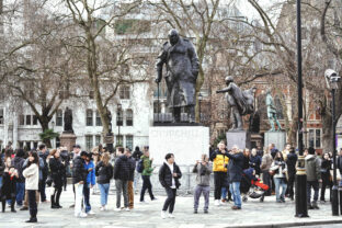 Winston Churchill, David Lloyd George, Jan Smuts, Bronze Sculptures, Parliament Square, Central London, England United Kingdom, UK, Great Britain, Europe