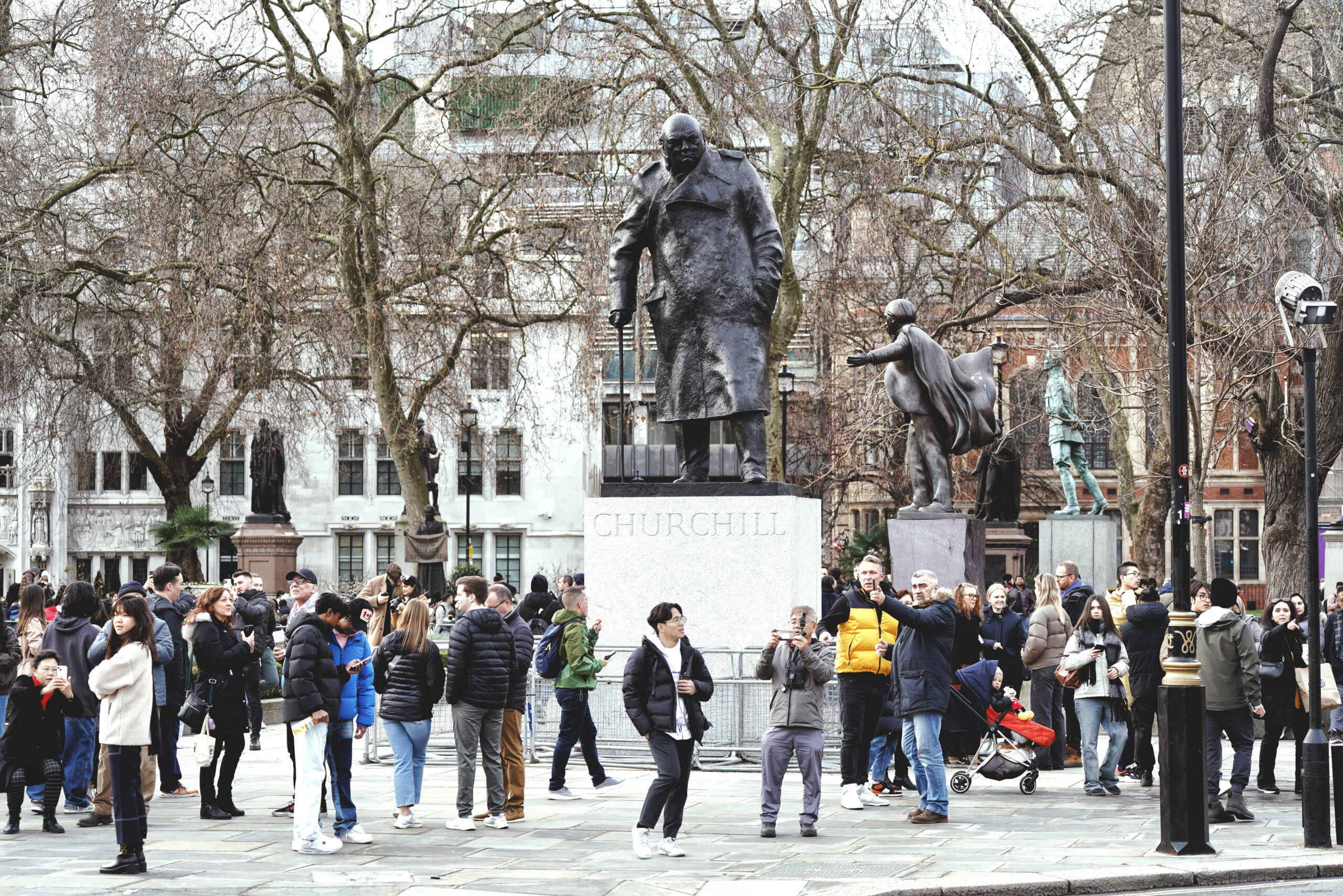 Winston Churchill, David Lloyd George, Jan Smuts, Bronze Sculptures, Parliament Square, Central London, England United Kingdom, UK, Great Britain, Europe