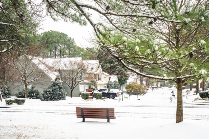 Background of beautiful, rare snow showering in Georgia, USA