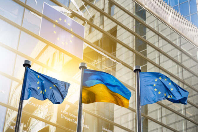 Flags of Ukraine and European Union
