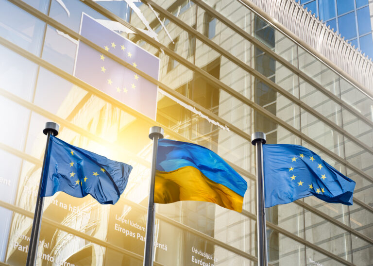 Flags of Ukraine and European Union