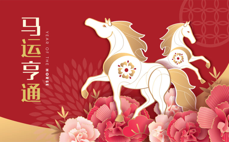 Chinese new year 2026 year of the Horse poster with zodiac sign. Asian style design. Concept for traditional holiday card, banner, poster, decor element.