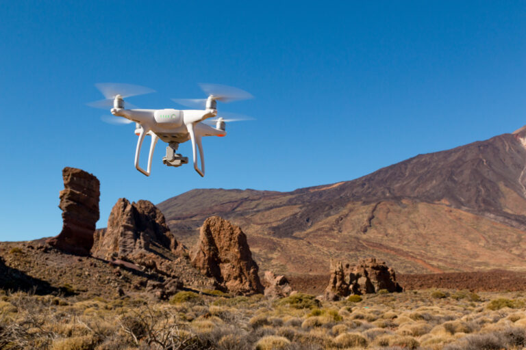 TENERIFE, SPAIN - 13.02.2017: Drone DJI Phantom 4 in flight in Tenerife