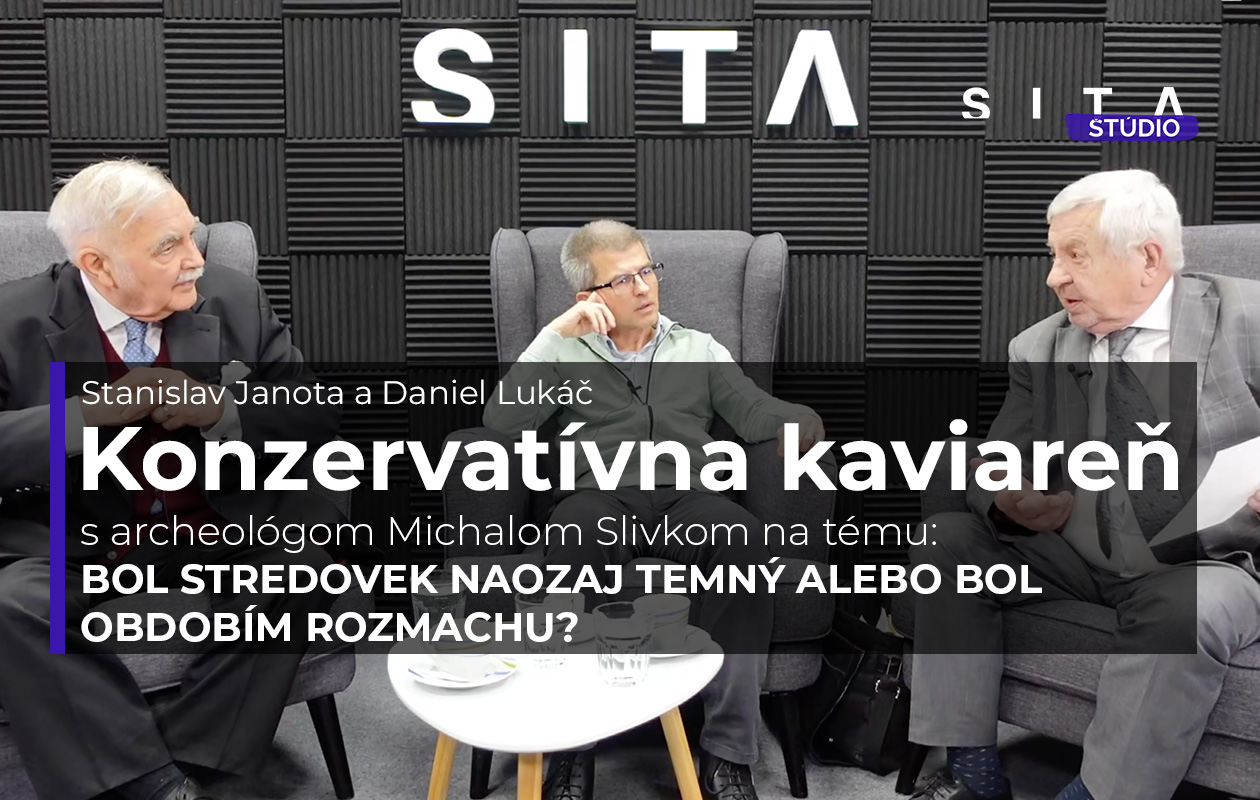 Michal Slivka, archeológ v rozhovore s Danielom Lukáčom a Stanislavom Janotom počas nahrávania video podcastu v Štúdiu SITA.