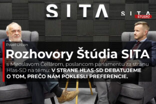 Poslanec za stranu Hlas SD, Miroslav Čellár v rozhovore s Pavlem Urbanom počas nahrávania  video podcsatu v Štúdiu SITA.