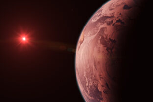 TRAPPIST 1D Alien Livable Habitable Exoplanet Locked Orbiting Cooling Red Dwarf Star in Space with Moons