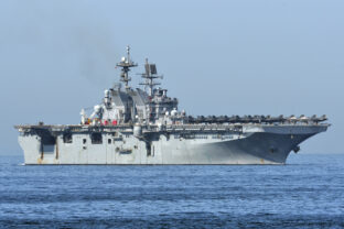 United States Navy USS Tripoli (LHA 7), America class amphibious assault ship.