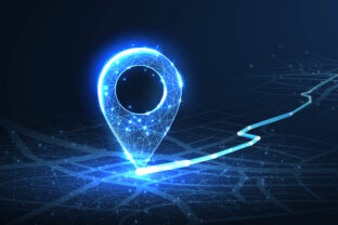 Pin icons with move path. New office location, change business address, relocate store or shop, change site address concept