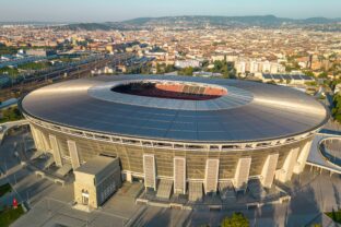 Drone Shot of Puskas Arena in Budapest, Hungary