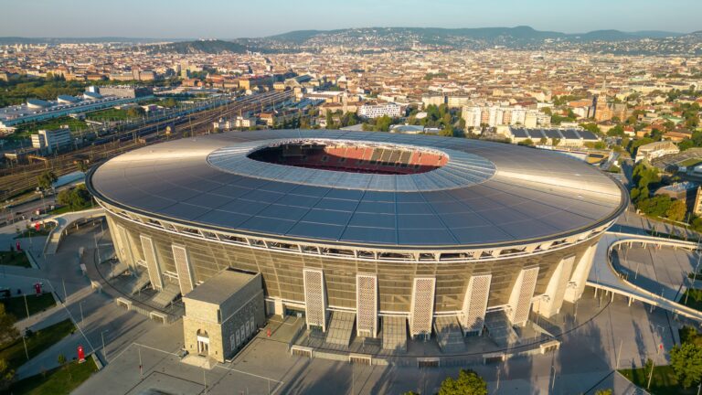 Drone Shot of Puskas Arena in Budapest, Hungary