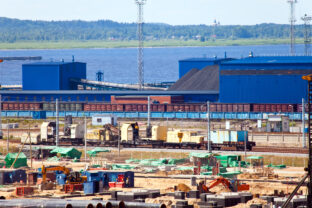 Sea trading port  Ust Luga. Russia. The coal terminal