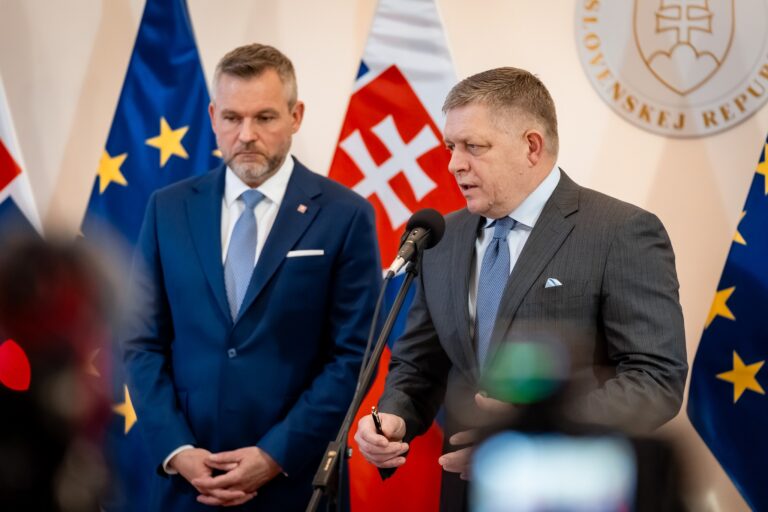 Prezident Peter Pellegrini a premiér Robert Fico na tlačovej konferencii po stredajšom rokovaní vlády.