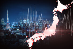 Futuristic disaster map of Japan