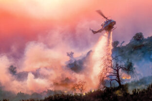 Helicopter Water Drop on California Wildfire