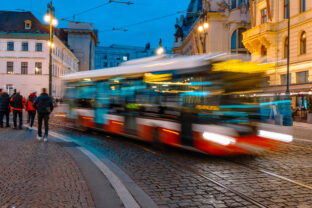 Bus Trails On A Night Prague Street