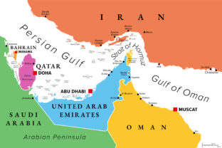Strait of Hormuz, important waterway, multi colored map