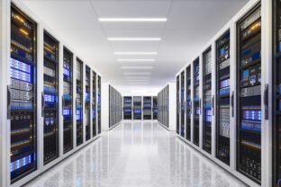 White storage and processing unit, large AI processing server room, data center storage and network processing room, SSD and hard disk drive storage, and processor cooling system,3D rendering