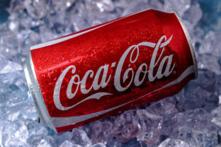 Can of Coca Cola on ice