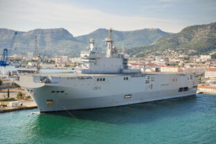 Toulon Navy base harbor, Aircraft carrier ship in Toulon, France.