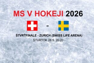 Hokej - štvrťfinále Švajčiarsko - Švédsko na MS v hokeji 2026.