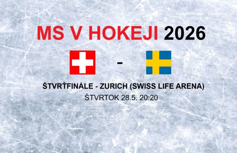 Hokej - štvrťfinále Švajčiarsko - Švédsko na MS v hokeji 2026.