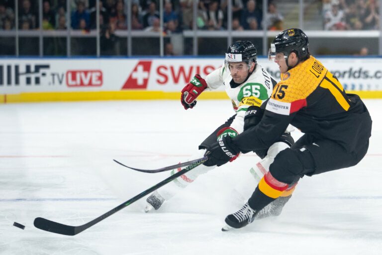 Fotografie zo zápasu Nemecko - Maďarsko na MS v hokeji 2026.