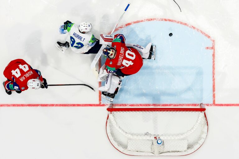 Fotografie zo zápasu Nórsko - Slovinsko na MS v hokeji 2026.