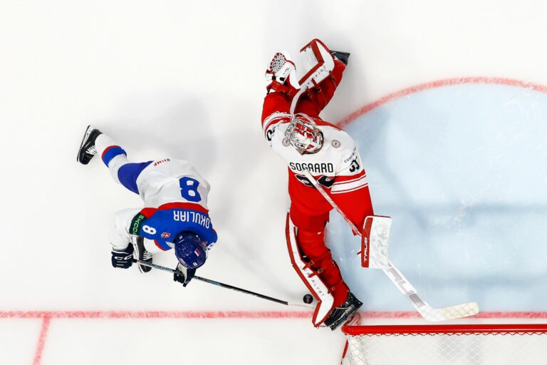 Fotografie zo zápasu Slovensko - Dánsko na MS v hokeji 2026.