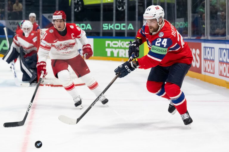 Fotografie zo zápasu Nórsko - Dánsko na MS v hokeji 2026.