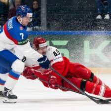 Fotografie zo zápasu Slovensko - Dánsko na MS v hokeji 2026.