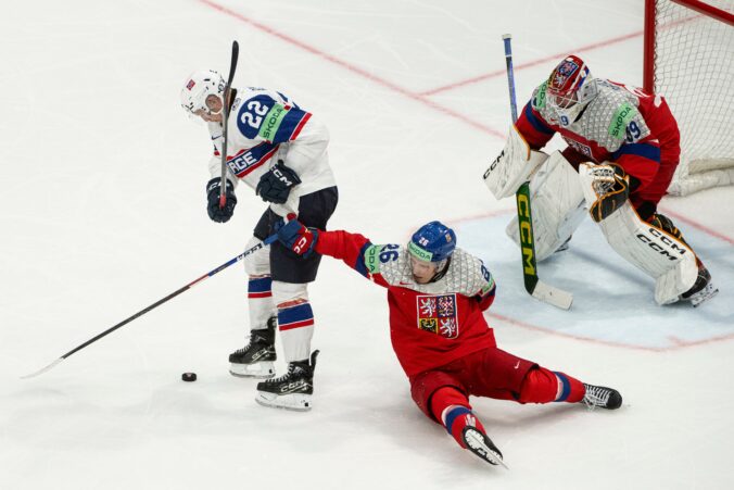 Fotografie zo zápasu Česko - Nórsko na MS v hokeji 2026.