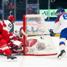 Fotografie zo zápasu Slovensko - Dánsko na MS v hokeji 2026.