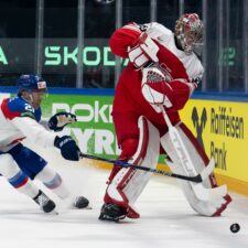 Fotografie zo zápasu Slovensko - Dánsko na MS v hokeji 2026.