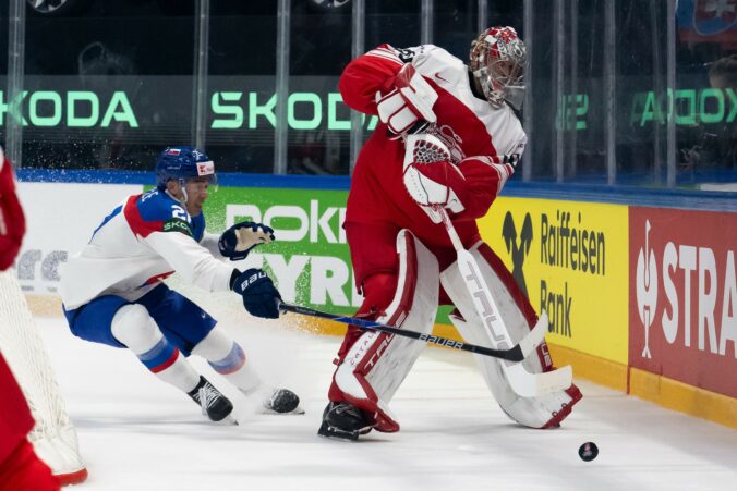 Fotografie zo zápasu Slovensko - Dánsko na MS v hokeji 2026.
