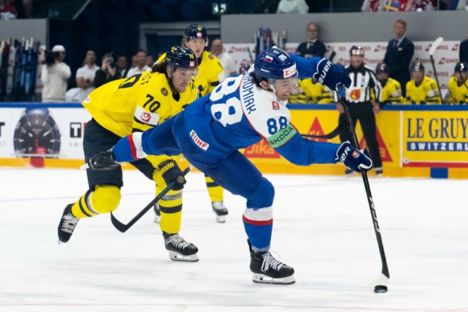 Fotografie zo zápasu Slovensko - Švédsko na MS v hokeji 2026.