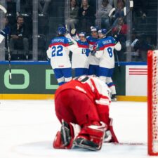 Fotografie zo zápasu Slovensko - Dánsko na MS v hokeji 2026.