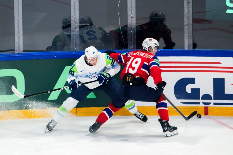 Fotografie zo zápasu Nórsko - Slovinsko na MS v hokeji 2026.