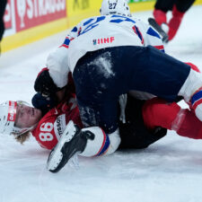 Fotografie semifinále Švajčiarsko - Nórsko na MS v hokeji 2026.