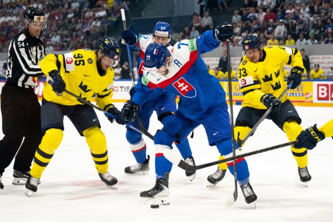 Fotografie zo zápasu Slovensko - Švédsko na MS v hokeji 2026.