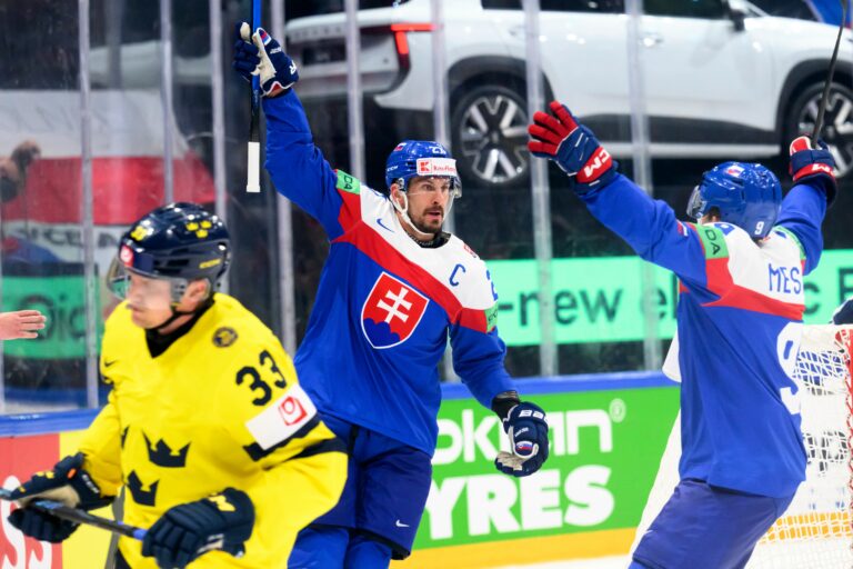 Fotografie zo zápasu Slovensko - Švédsko na MS v hokeji 2026.