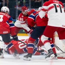 Fotografie zo zápasu Nórsko - Dánsko na MS v hokeji 2026.