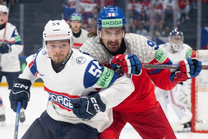 Fotografie zo zápasu Česko - Nórsko na MS v hokeji 2026.