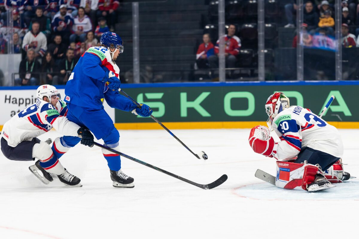 Fotografie zo zápasu Slovensko - Nórsko na MS v hokeji 2026.