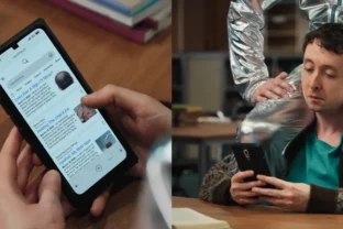 Starých Android telefónov s fiktívnym dizajnom starého hranatého smartfónu s obrími rámčekmi okolo obrazovky.