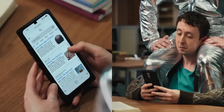 Starých Android telefónov s fiktívnym dizajnom starého hranatého smartfónu s obrími rámčekmi okolo obrazovky.
